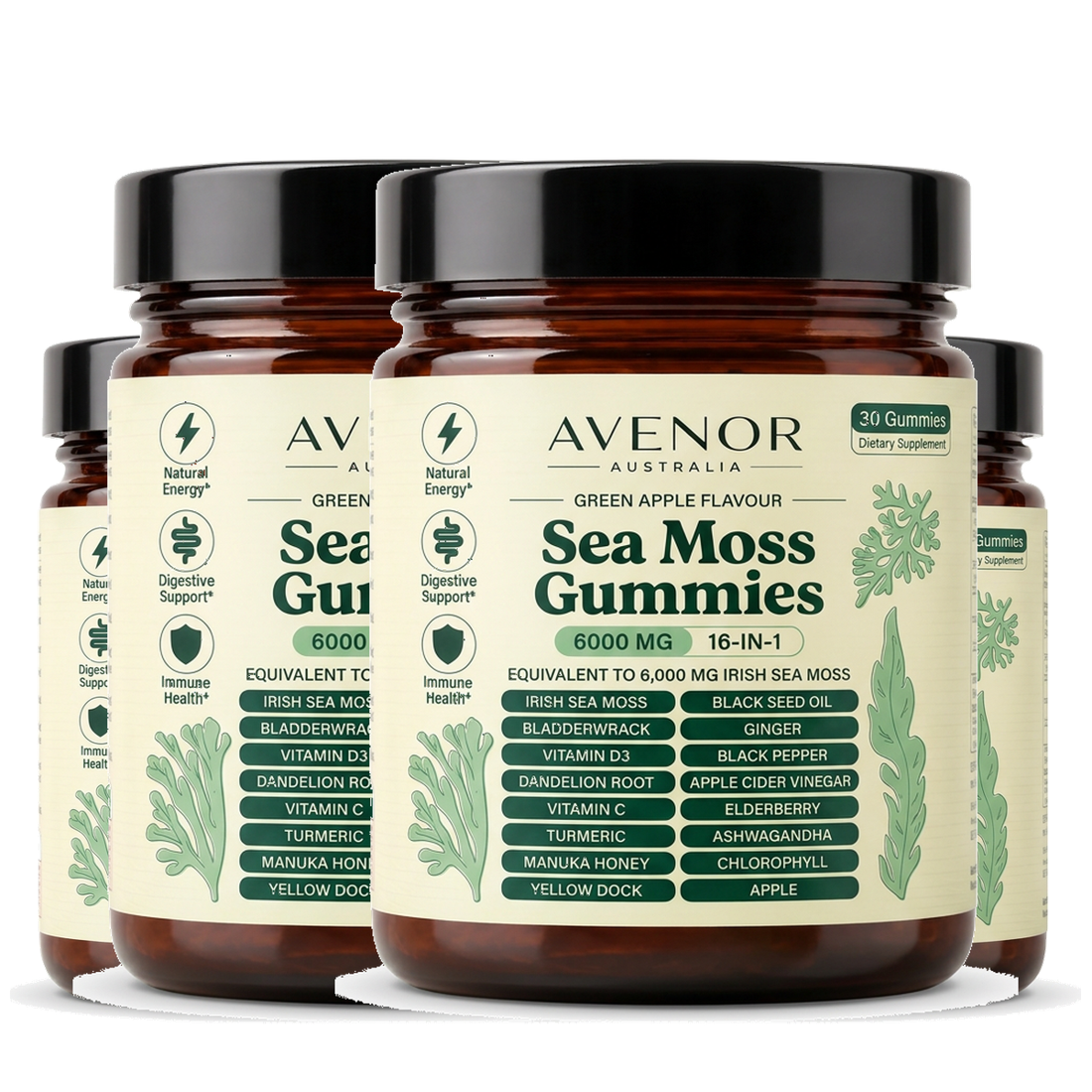 Avenor Sea Moss Gummies multi jar bundle, 90 day supply