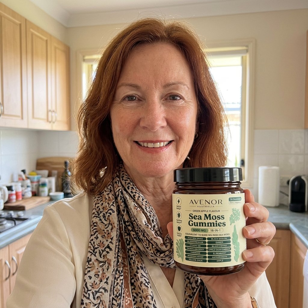 Denise holding her jar of Avenor Sea Moss Gummies